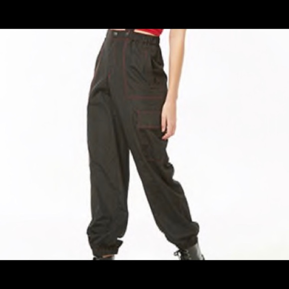 Satin cargo black pants